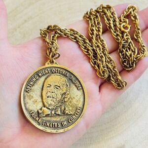 VTG Opening Night October 26th 1974 Frank Sinatra Medal Necklace Coliseum gold
